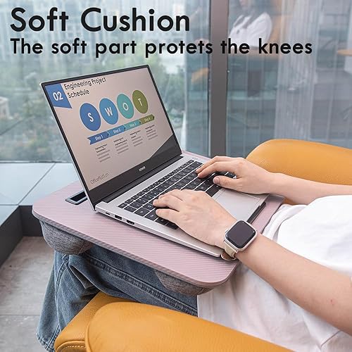 Miniatura 7 de Escritorio portátil para laptop de hasta 16 pulgadas, con ranura para tableta, cojín integrado, ideal para el hogar y la oficina, escritorio de