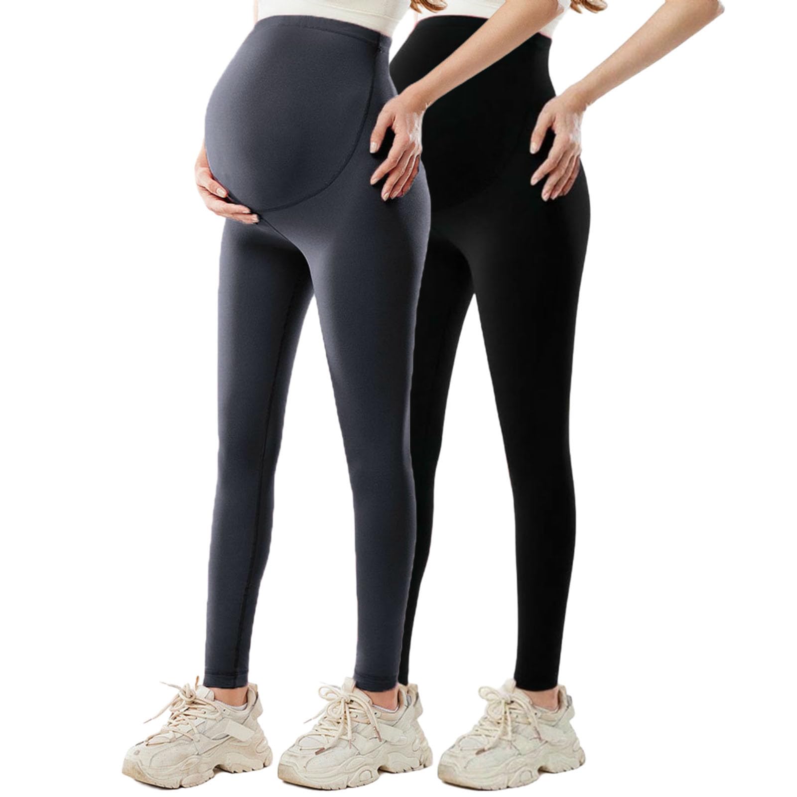 HAOLEI Paquete de 2 Leggings de Maternidad para Mujer Cintura Alta Leggings Premamá Push Up Suaves Cómodos Pantalones de Yoga de Maternidad Casual Elástico Mallas Deporte para Embarazo