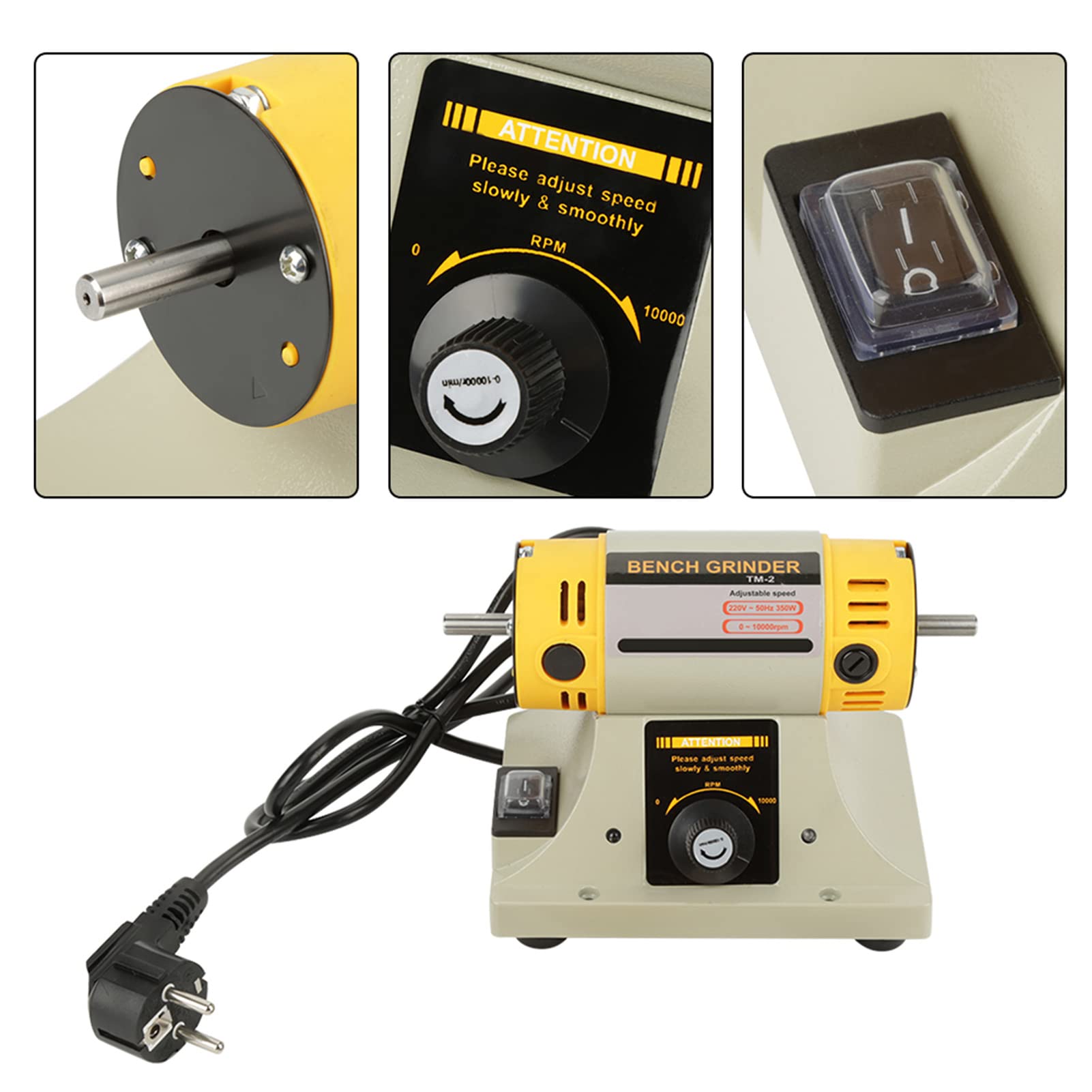 Polisseuse électrique 350 W pour moteur de tour de bijoux, taille compacte, faible vibration, roulement à billes lubrifié, boîtier de moteur étanche à la poussière