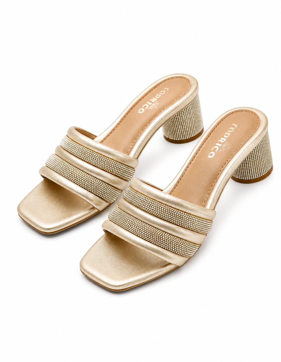 Women Gold Block Heel Sandals Party Wedding Festive | 190-image-13