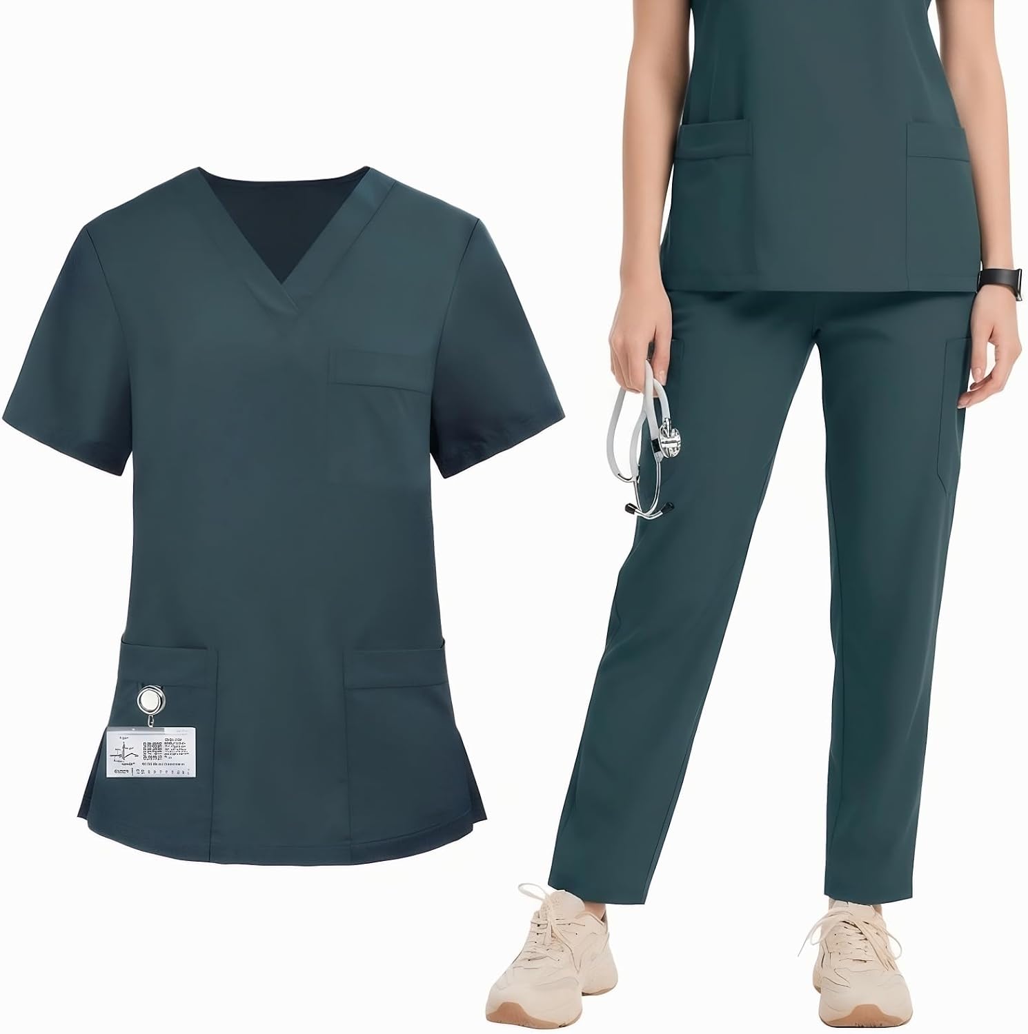 Maizoon Scrubs Set for Women Elastic Healthcare Medical Uniform Nurse Clothing Quick Dry V Neck Comfortable Top and Pants