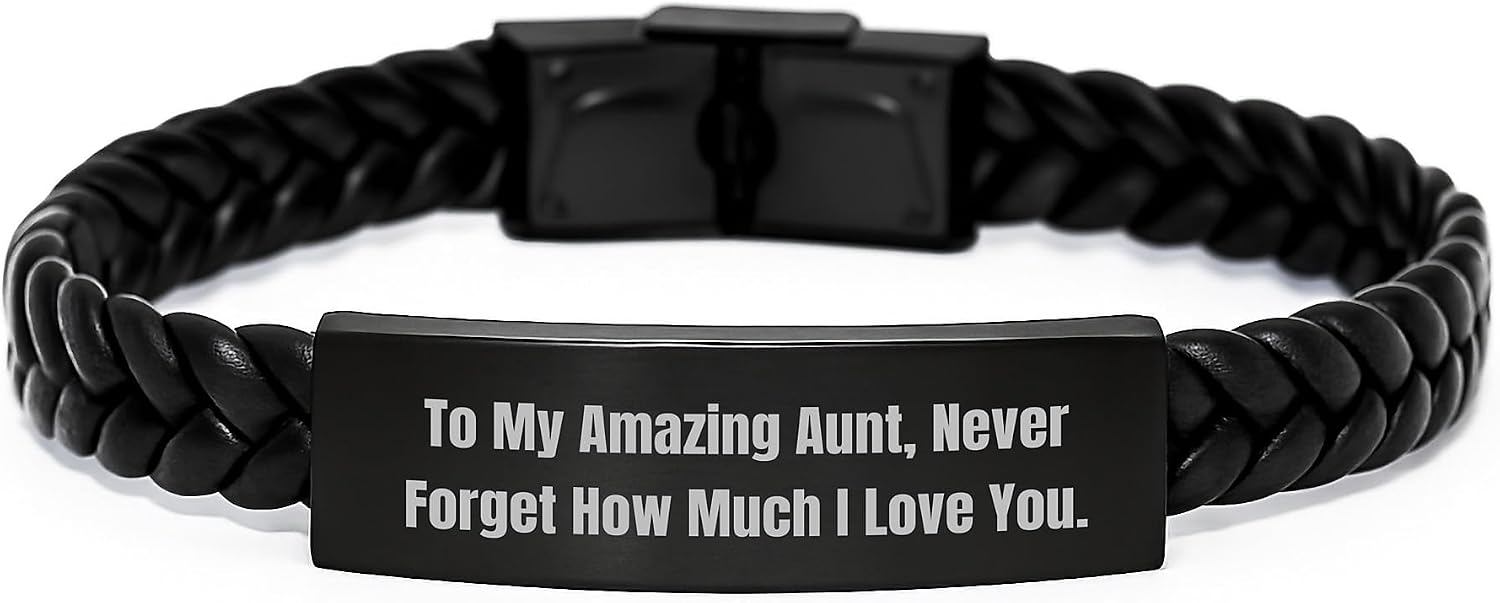 Aunt Gifts, To My Amazing Aunt, Interlaced Leather Bracelet, Graduation Unique Gifts from Family - Inspirational Quote, Stainless Steel and PU Leather Combination