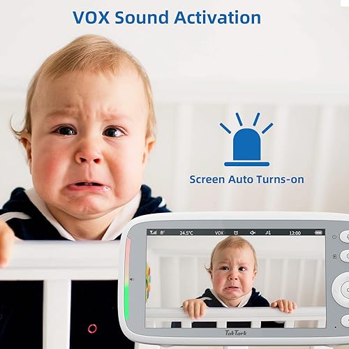 Miniatura 8 de TakTark Monitores de bebé HD 720P de 5 pulgadas, monitor de bebé de video con 2 cámaras y audio, luz nocturna, rango de 960 pies, audio de 2 vías,