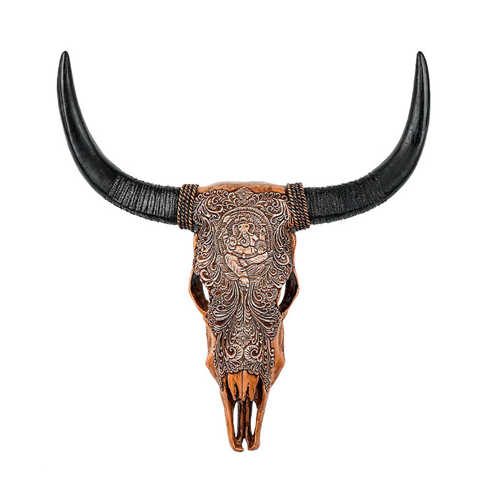 Cráneo de vaca sintética con cuernos largos, arte de resina para colgar en la pared, decoración de cabeza de taxidermia sintética, calaveras rústicas para bar, garaje o casa de campo