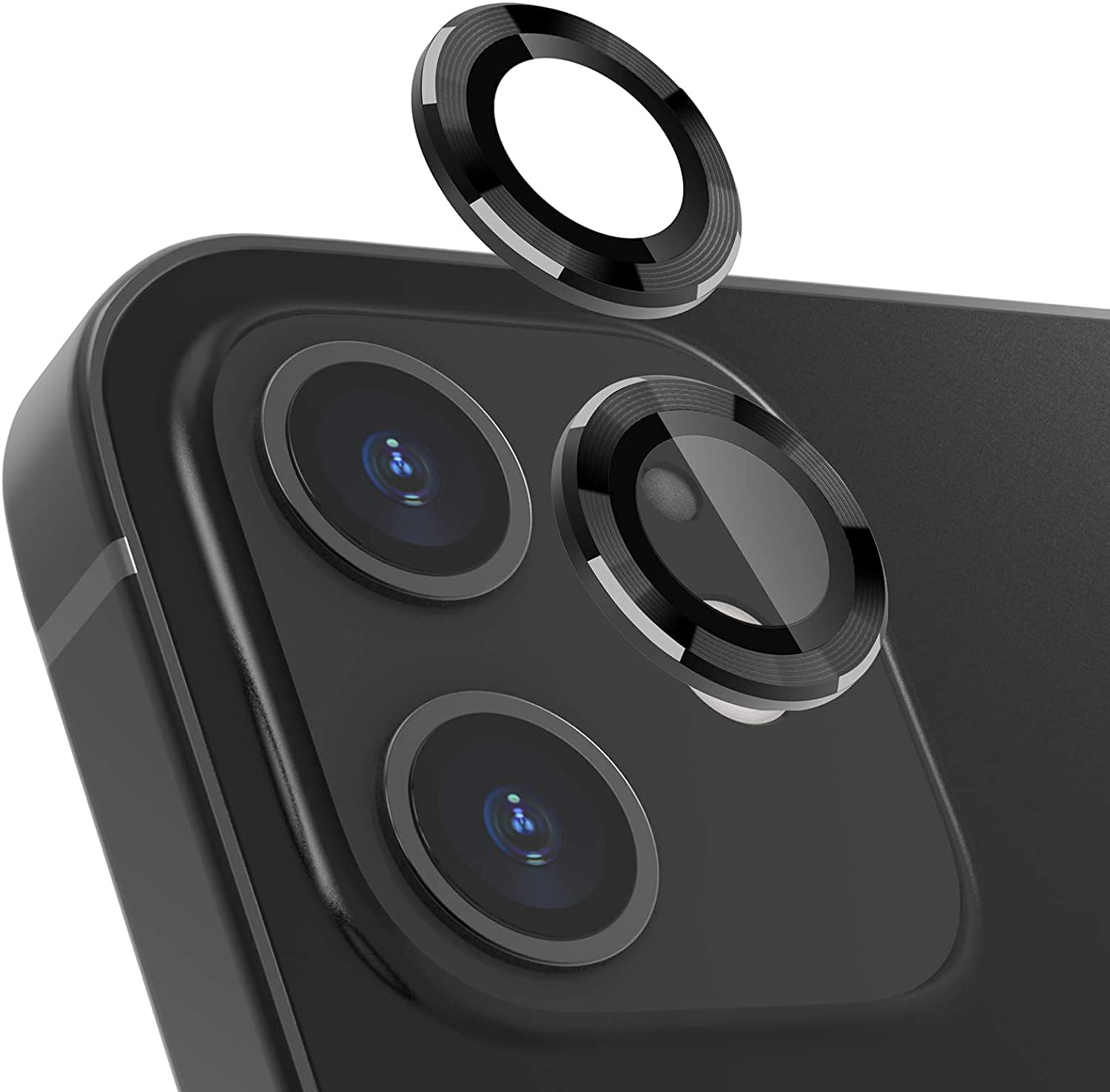 GadgeTEQ Camera Lens Protector Compatible iPhone 12 Mini [Set OF 2] Camera Protector High Definition Anti-Scratch Full Coverage Metal Ring Ultra-Thin (Black)