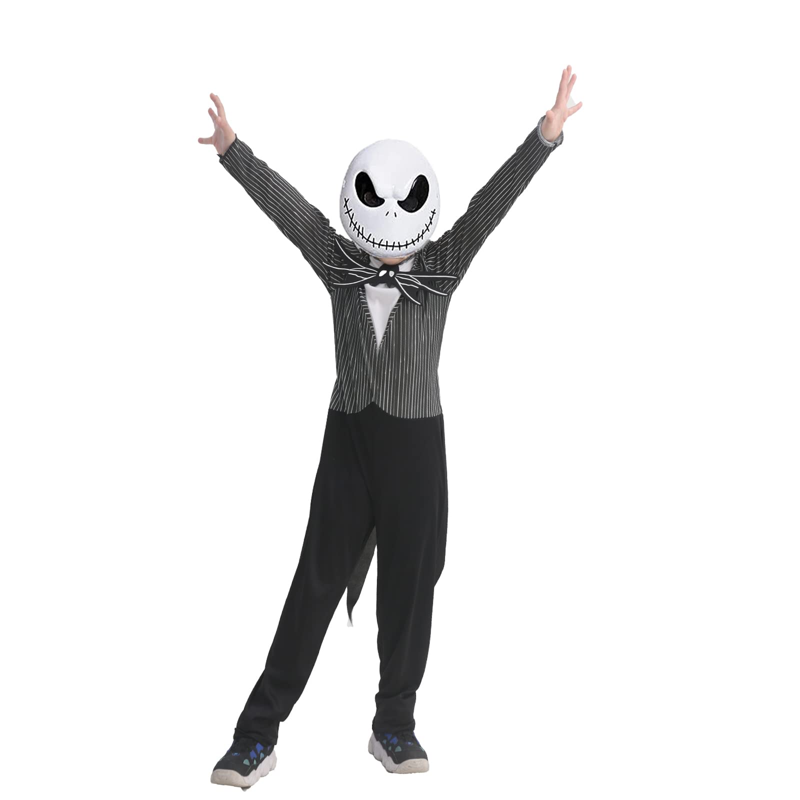 Jack Costume Kids Boys The Skeleton Skellington Jumpsuit and Mask Outfits Christmas Halloween Cosplay Props 3-12 Years