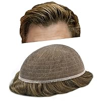Vista 19 de Toupee para hombres, pieza de cabello completo suizo de encaje para hombre, sistema de reemplazo de cabello humano real para hombres, nudos