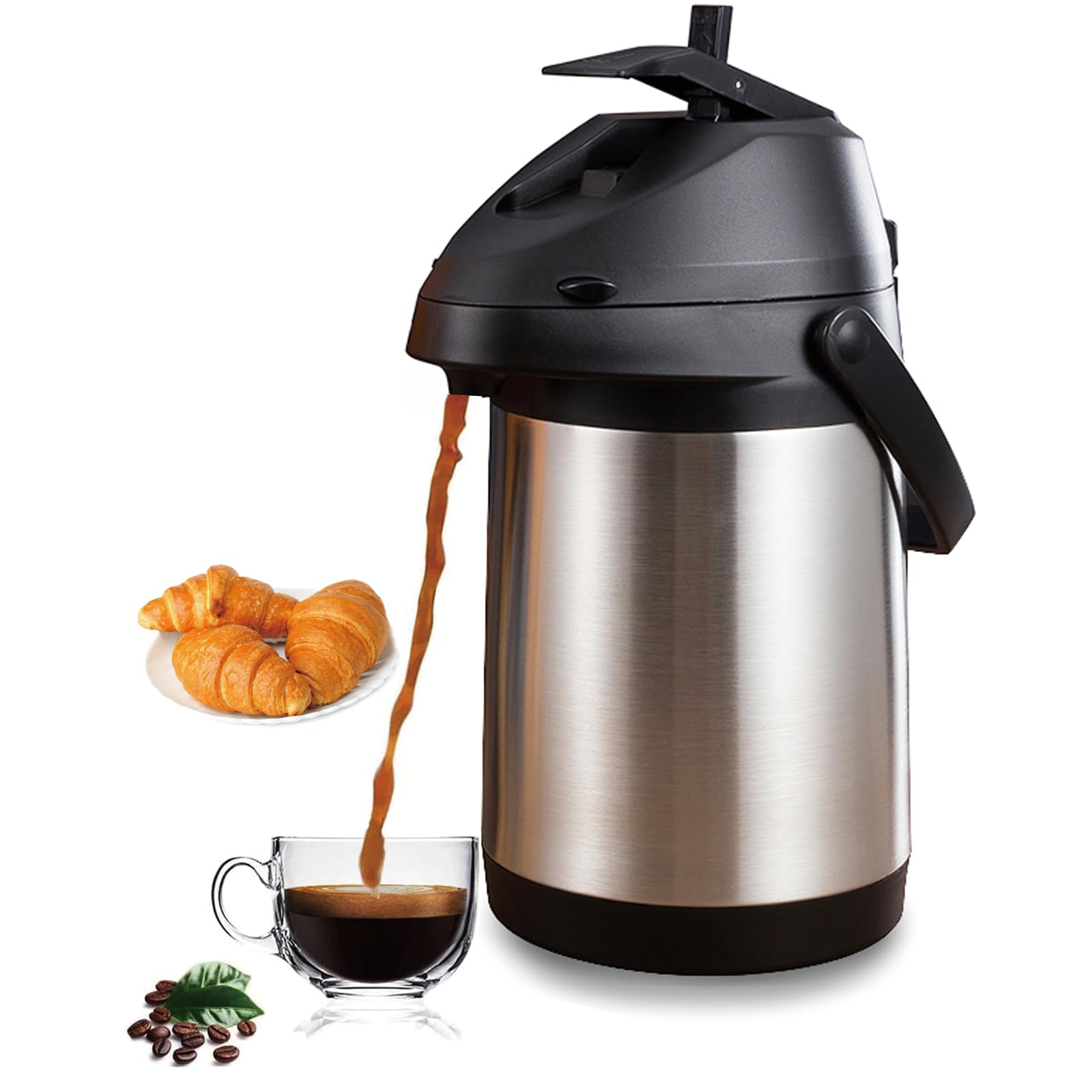 Kaffeekaraffe mit Pumpe, Heißgetränkespender, Airpot Kaffeekaraffe mit Pumpe, doppelwandig, isoliert, Thermo-Getränkespender für heiße Getränke, Wasser, Tee, Schokolade, 2,8 l