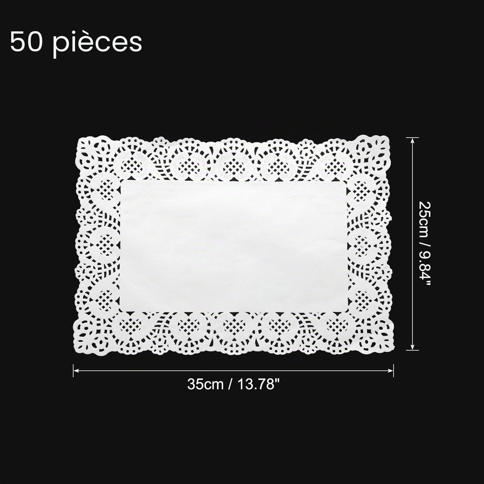 QUARKZMAN 50Pcs Napperons En Papier Dentelle Blanche10 X14 Pouces Napperons Rectangulaires En Papier De 1,12 Cm Pour Mariage, Anniversaire, Goûter