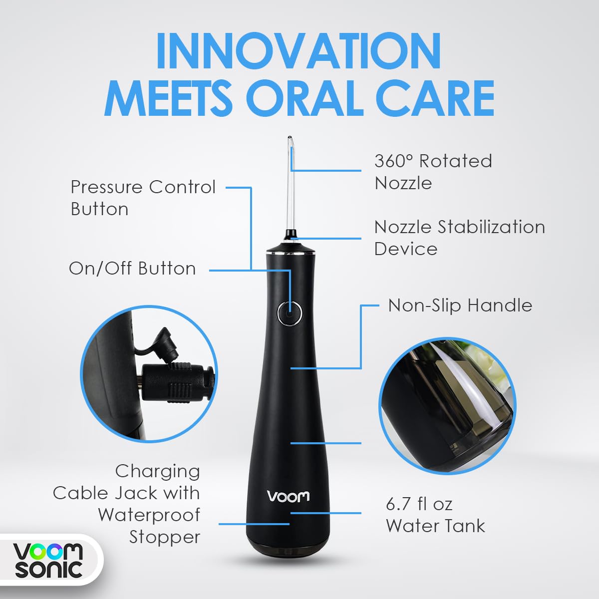 Hydropulseur sans fil (noir) | Irrigateur buccal portable, cueillette d'eau facile à transporter avec 4 embouts, hydropulseur dentaire rechargeable à 3 vitesses pour le nettoyage des dents, appareils