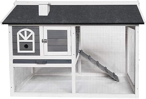 Xinaier - Conejera de madera resistente a la intemperie de 48.0in con camino al aire libre, conejera, conejera, conejera, conejera, conejera, jaula