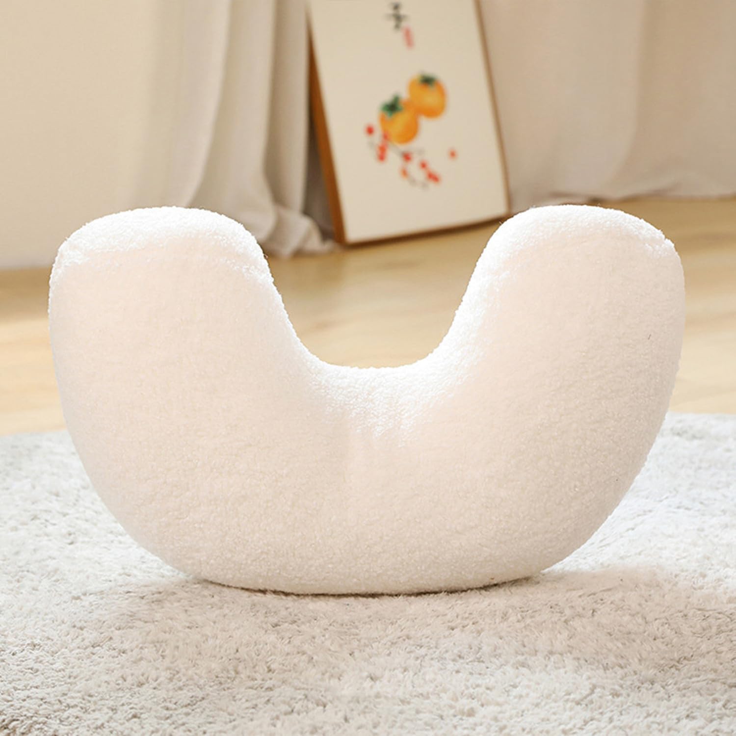 Hanchiweier Creative Pillows Geometry Knot Ball Plush Pillow Soft Donut Cashew Shaped Decorative Throw Pillows for Living Room Sofa Cushion (White Cashew Pillow)