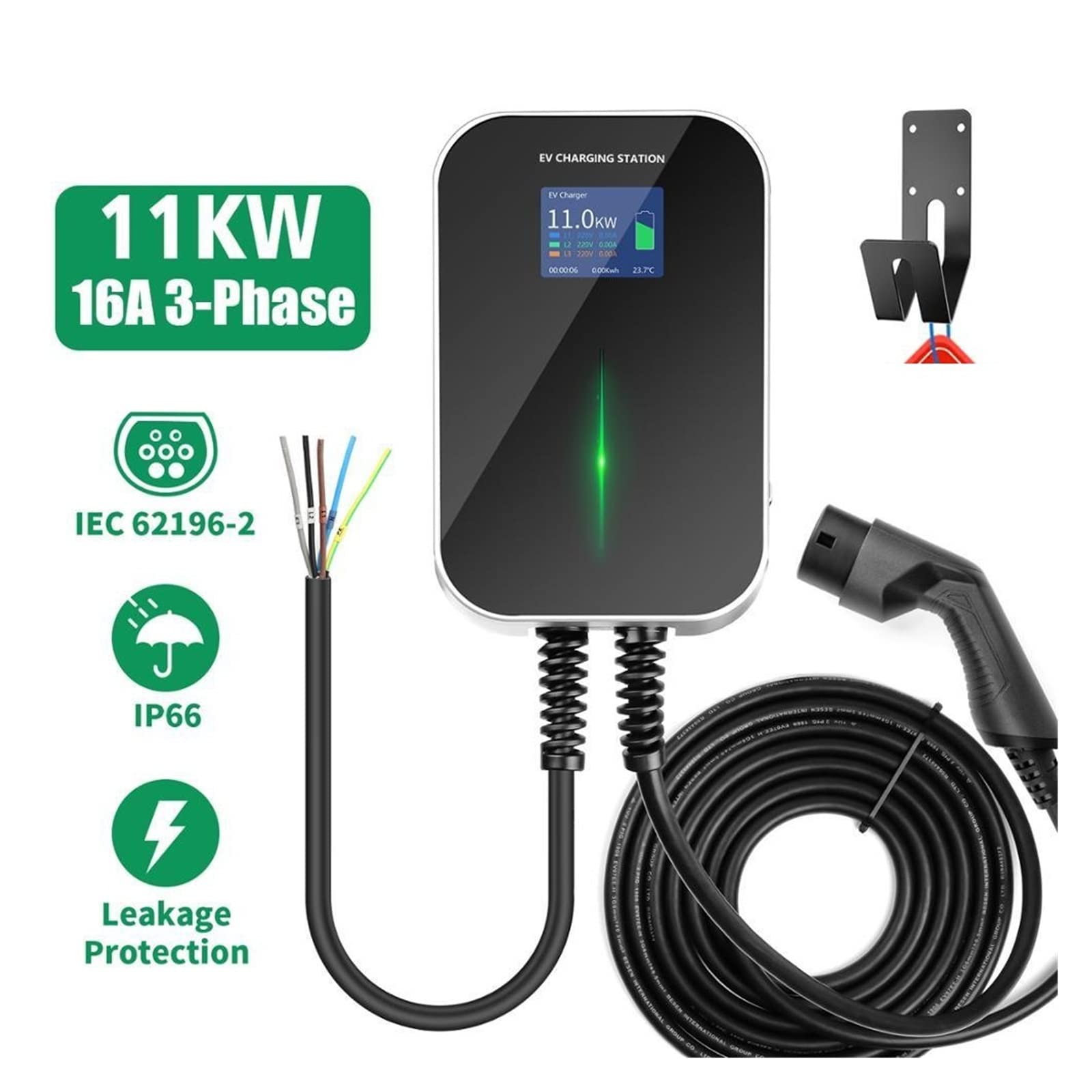 Chargeur Voiture Electrique, Station de charge de véhicule électrique du chargeur 16A EV de 3 phases avec le CEI 62196-2 de câble du type 2(16A-3Phase-11KW)