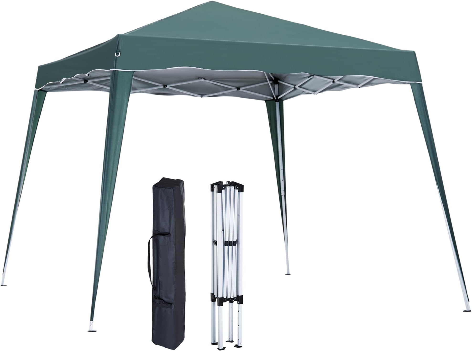 Outsunny 3 M x 3 M Base/ 2.5 M x 2.5 M Top Pop Up Gazebo, 2 Person Setup Instant with Carry Bag, Height Adjustable Slant Leg Party Tent Instant Event Shelter for Garden, Patio, Green
