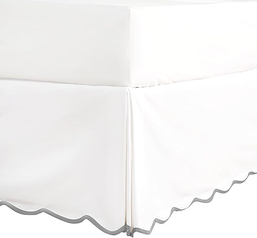 HIG Off White Chic King Bed Skirt - Easy Fit Scallop Edge Pleated Bedskirts, 14 Inch Drop Anti-Slip Dust Ruffle, Thick Fabric for Enhanced Privacy, Pre-Washed for Long-Lasting Use(N60022)