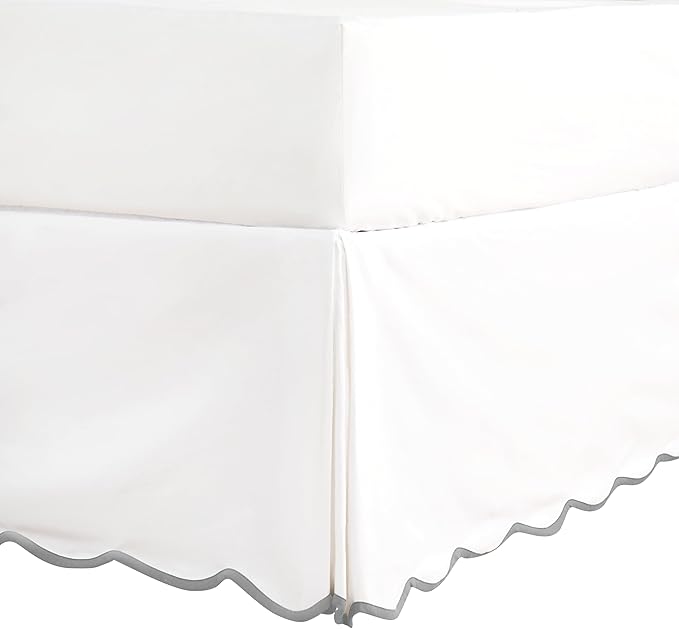 HIG Off White Chic King Bed Skirt - Easy Fit Scallop Edge Pleated Bedskirts, 14 Inch Drop Anti-Slip Dust Ruffle, Thick Fabric for Enhanced Privacy, Pre-Washed for Long-Lasting Use(N60022)