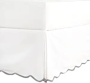 HIG Off White Chic King Bed Skirt - Easy Fit Scallop Edge Pleated Bedskirts, 14 Inch Drop Anti-Slip Dust Ruffle, Thick Fabric for Enhanced Privacy, Pre-Washed for Long-Lasting Use(N60022)
