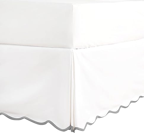 HIG Off White Chic King Bed Skirt - Easy Fit Scallop Edge Pleated Bedskirts, 14 Inch Drop Anti-Slip Dust Ruffle, Thick Fabric for Enhanced Privacy, Pre-Washed for Long-Lasting Use(N60022)