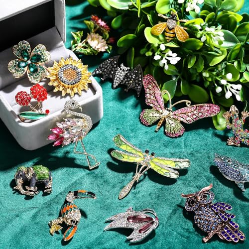 Image of Sasylvia 16 Pcs Women Brooch Set Rhinestone Vintage Animal Insect Plant Pins Brooches Bulk for Christmas Women Girls Gifts