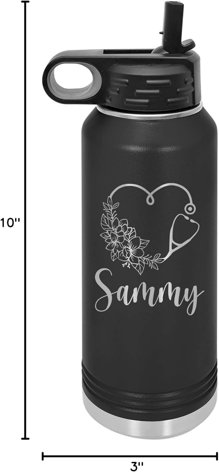 32 oz Customized Nurse Water Bottle Tumbler, Bottle Gift for Nurse Birthday, CNA, CMA, Medical Office Staff Thank You, Laser Engraved, Vacuum Insulated, Stainless Steel, with Lid and Straw - Image 5