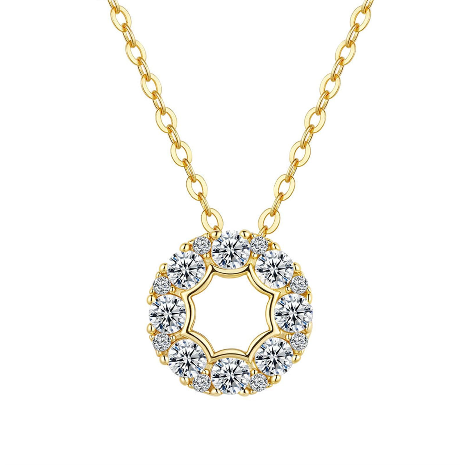 9K Gelbgold Ketten für Frauen, 3mm Runder Moissanit Kranz Collier Halskette Echtgold AU375