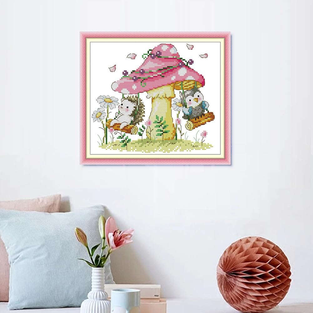 ABEUTY Cross Stitch Kits Forest Playground Ⅰ for Adults Pre Printed or NOT, DIY 14 Count Embroidery Sewing Starter Kit Stamped or Unstamped DMC Needlework Easy Beginners (Stamped)