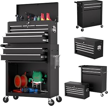 8-Drawer Tool Chest with Wheels,High Capacity Rolling Tool Box with Wheels,Locking Mechanical Tool Chest,Metal Tool Box for Garage Workshop Black