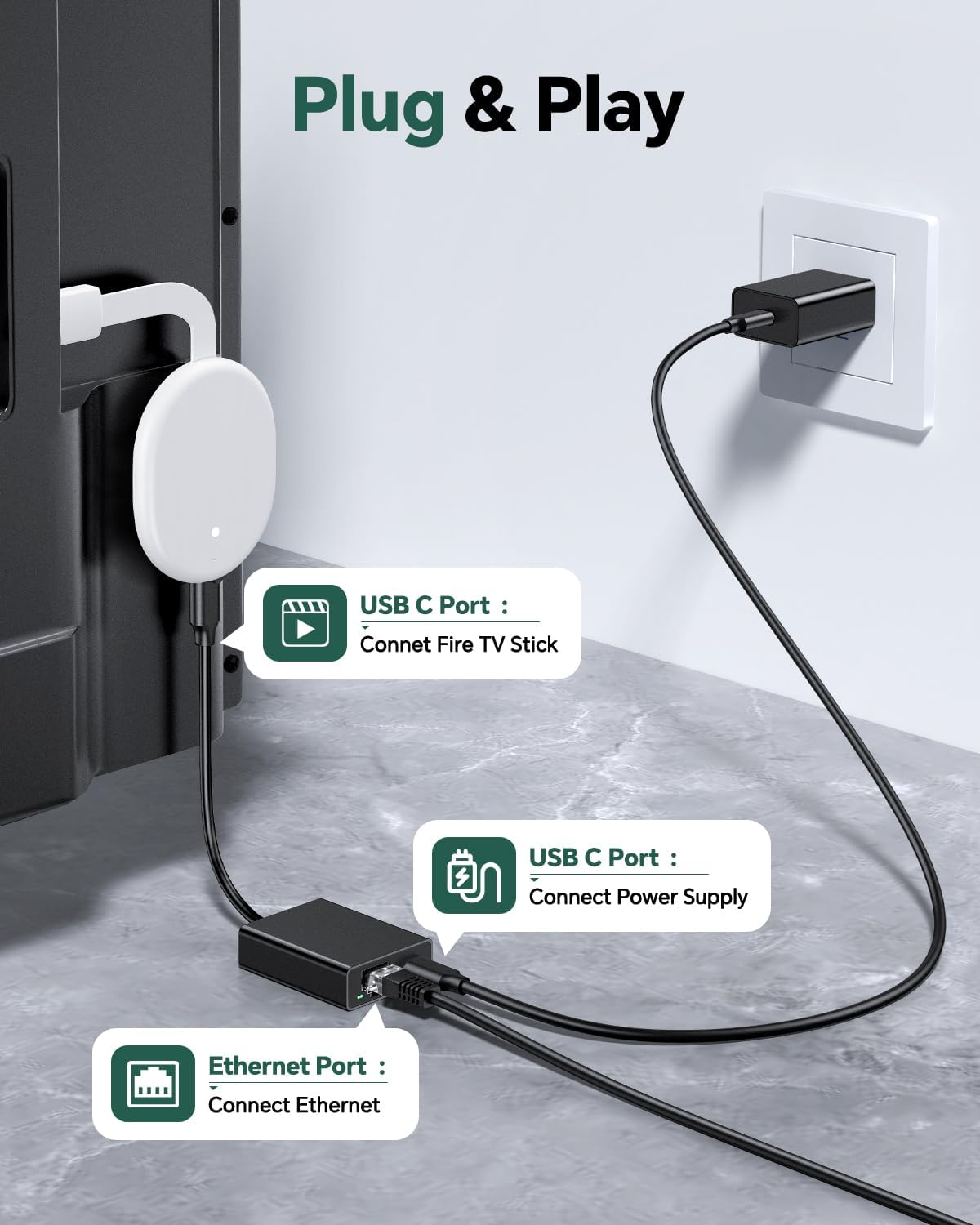 ZEXMTE USB C to Ethernet Adapter for Chromecast with Google TV- USB C to Rj45 Ethernet Network Adapter, Compatible with Chromecast Google TV (HD/ 4K), Laptop, Tablet - Adhesive Tape Include, 2 Pack