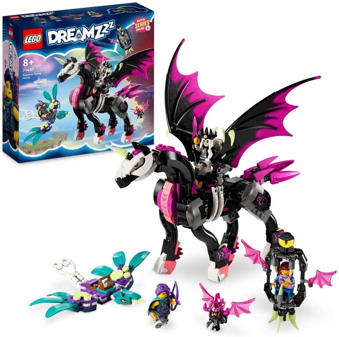 Lego 71457 DREAMZzz Pegasus, The Flying Horse, Build A Fantastic Creature 2 Ways with Zoey, Nova and The Nightmare King Minifigures TV Series, Animal Toys for Kids
