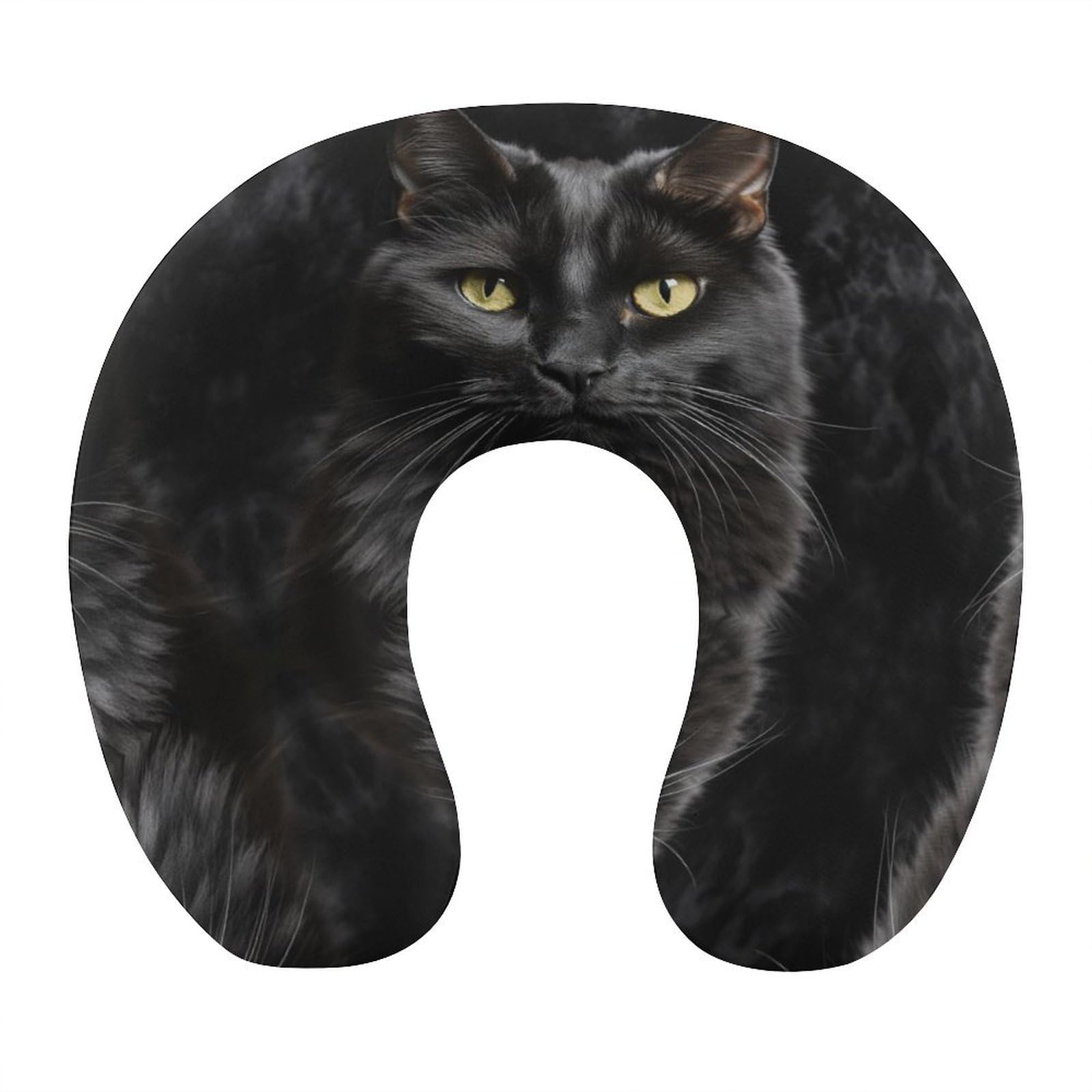 VstaDank A Black Cat on A Black Background Neck Pillow Memory Foam Sleeping U Shaped Pillows Cooling Travel Head Support Pillows Super Lightweight Portable Airplane Pillow for Car Office Rest
