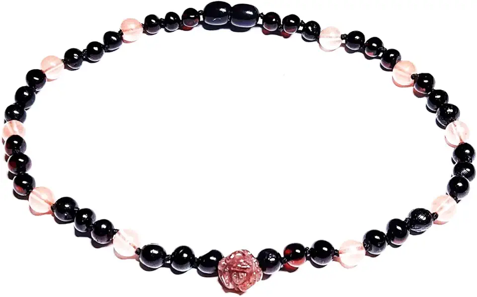Colar de âmbar báltico feito com cereja polida e quartzo cereja 33 cm (13 polegadas)