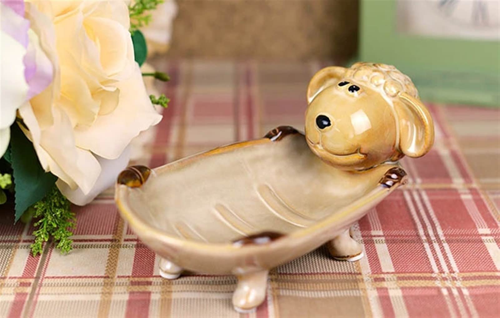 Jabonera Baño Cerámica Cordero Estatuilla jabonera Decorativo Porcelana Mesa Oveja Organizador de Llaves de alejegración de baratijas Adorno Regalo Jabonera Ducha