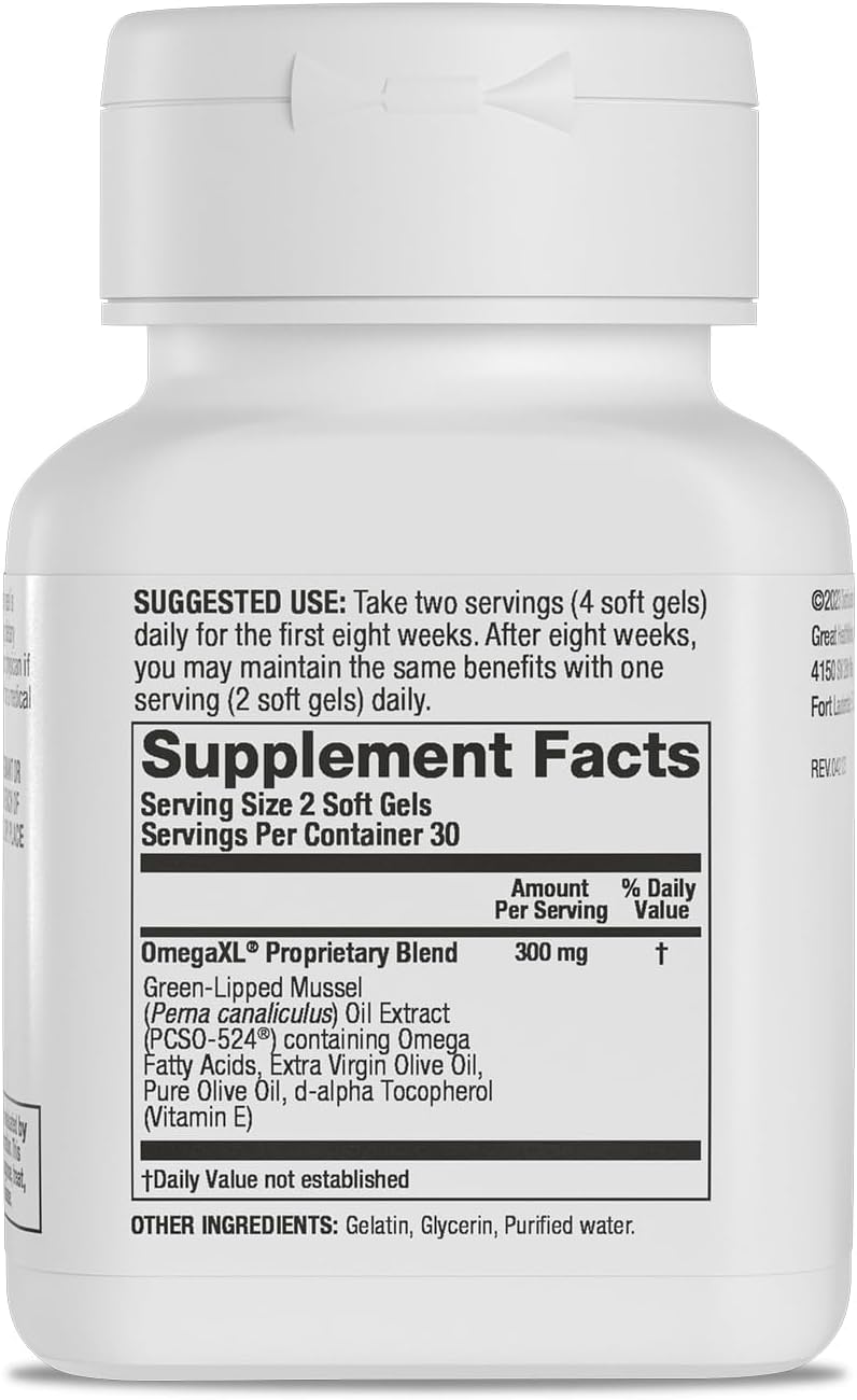 OmegaXL Joint Relief Supplement - Natural Muscle Support, Green Lipped Mussel Oil, Soft Gel Pills, Drug-Free, 60 Count : Health & Household