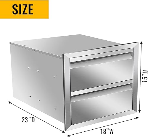 Miniatura 2 de Cajones de cocina para exteriores de 18 pulgadas de ancho x 15 pulgadas de alto x 23 pulgadas de profundidad, de acero inoxidable, cajones dobles