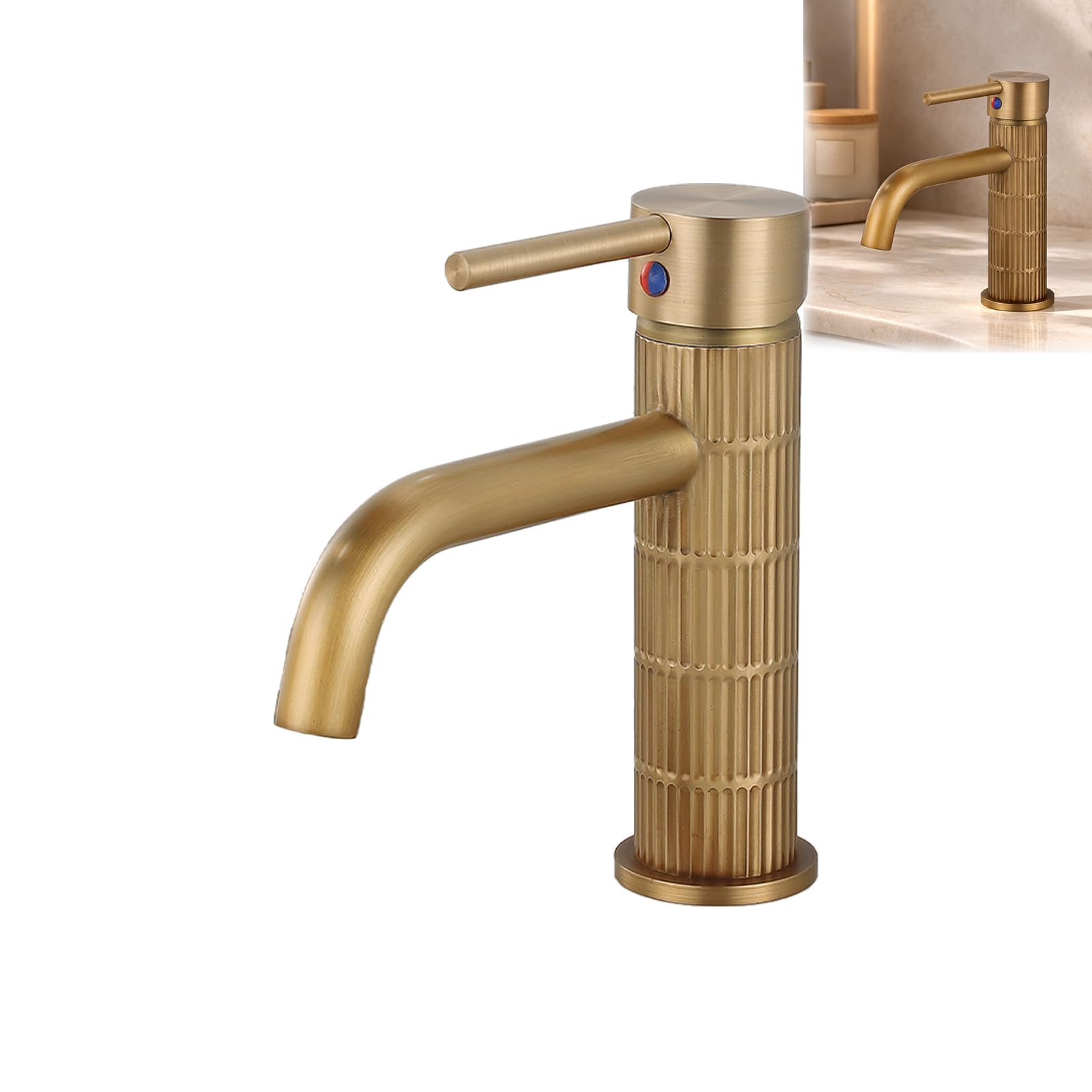 Grifo de lavabo alto monomando con cuerpo de latón, mezclador para lavabo sobre encimera, acabado vintage cepillado, cartucho cerámico (Bronce cepillado, Alto) — view 10