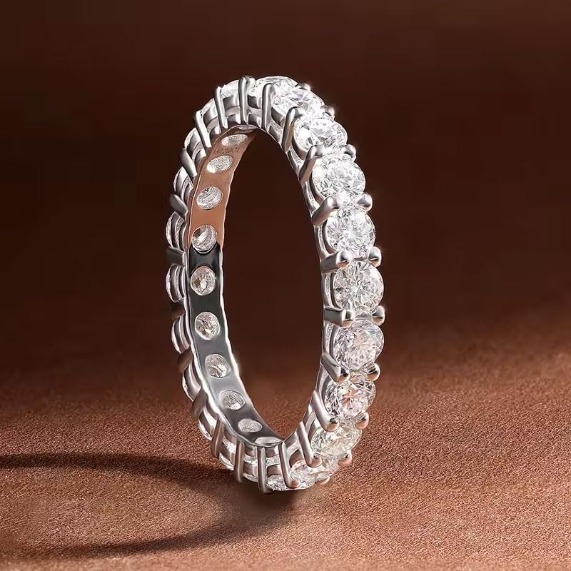 Moissanite Eternity Ring, 2.2ct D Color VVS1 Clarity Round Cut Moiaanite Ring, 925 Sterling Silver Wedding Band Rings for Women2