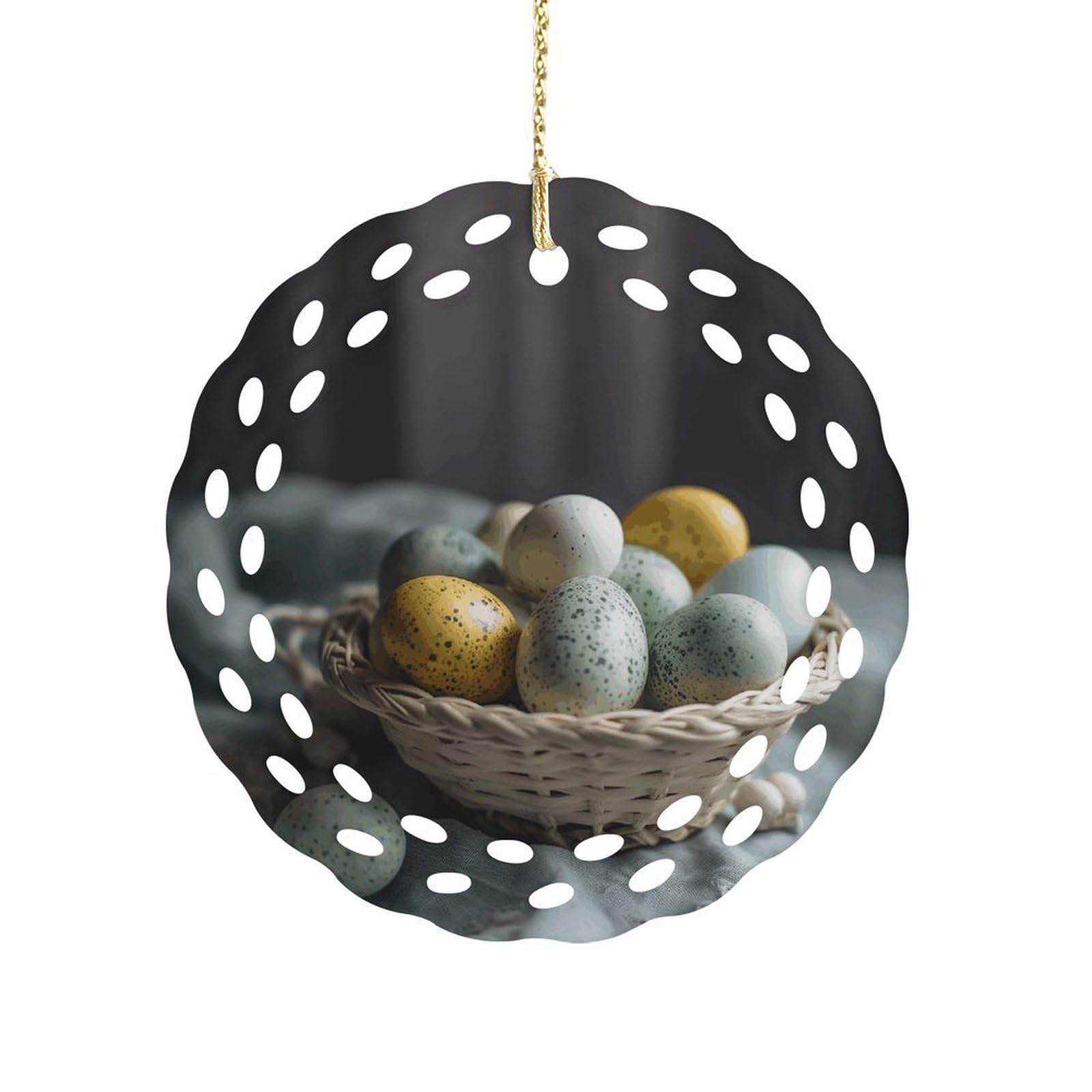 Fodpand Women's Style Easter Egg Basket Ceramic Ornament For Home Decor 3.2" Round Tree Decoration Christmas Ornaments For Men Double-Sided Design