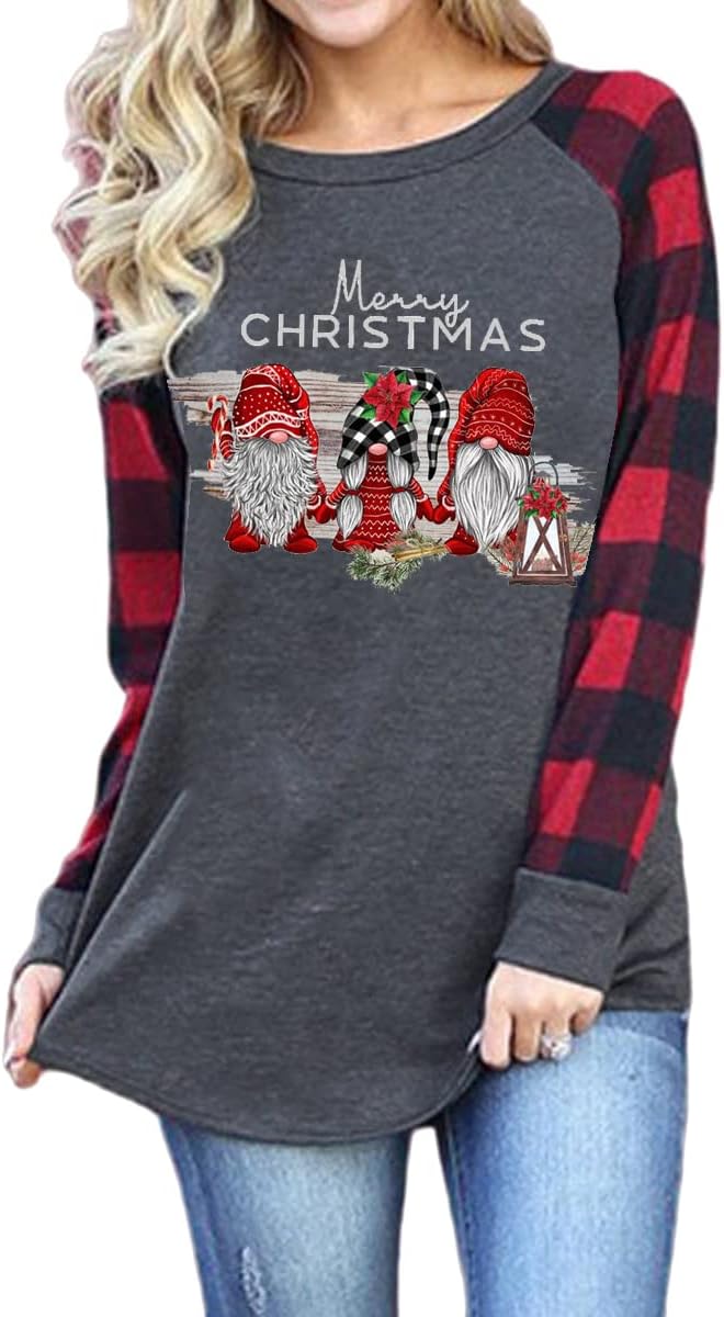 Womens Long Sleeve Christmas Shirts Holiday Pullover Tops Merry Christmas Graphic Xmas Gift T-Shirt