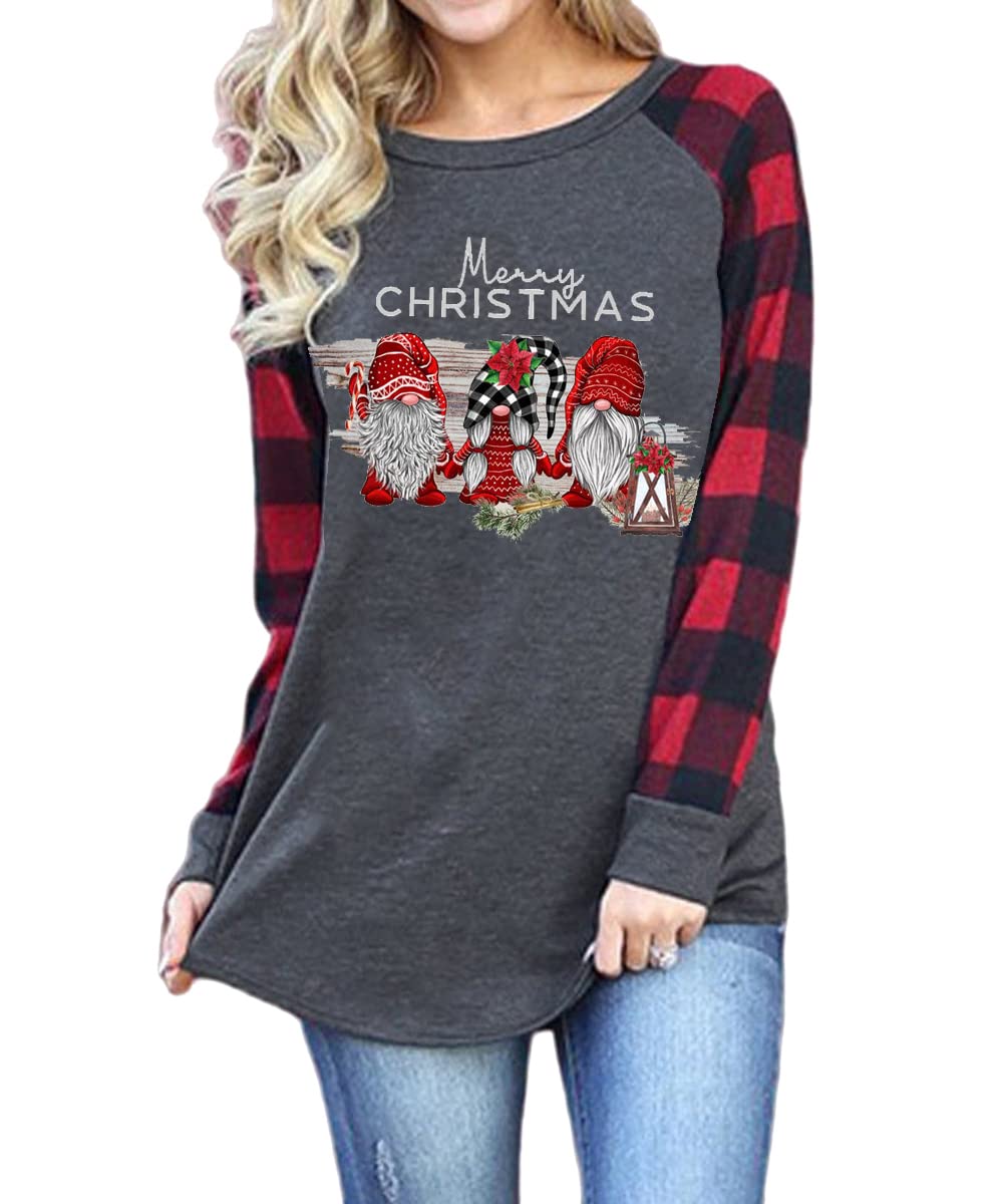 Womens Long Sleeve Christmas Shirts Holiday Pullover Tops Merry Christmas Graphic Xmas Gift T-Shirt