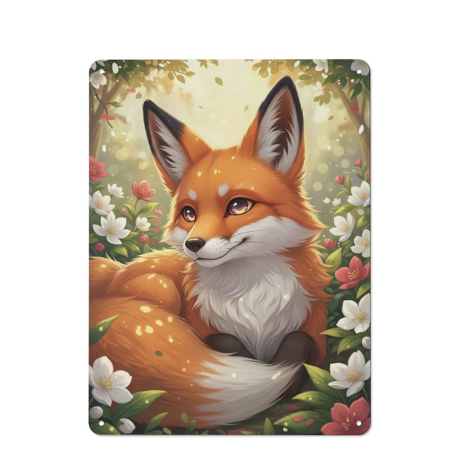 Junmoney Style-15 Metal Wall Sign 40X30cm Featuring Fox In A Floral Meadow For Workshop Wall, For Room Styling Across Workshops And Hobby Rooms