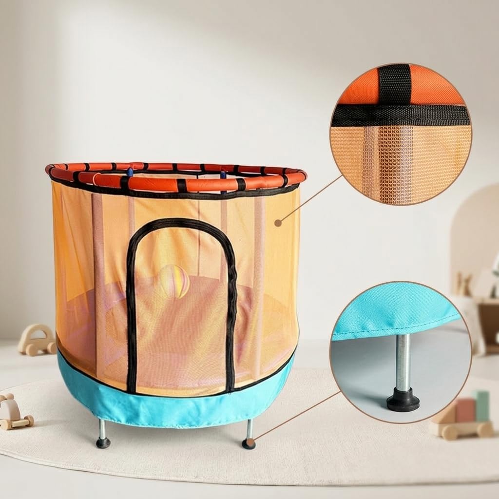 Kindertrampolin Indoor mit snetz & Spielset – Faltbares Mini Trampolin für Kinder