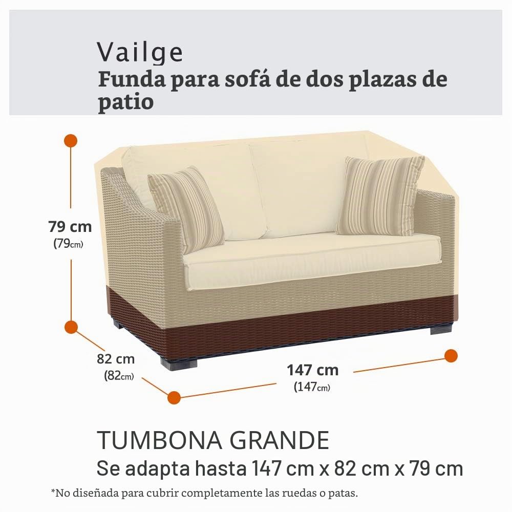 Vailge - Funda para sofá de 2 plazas, resistente al agua 100 %, para exteriores, alta, amplia cobertura, ideal para muebles de jardín, ventilación de aire