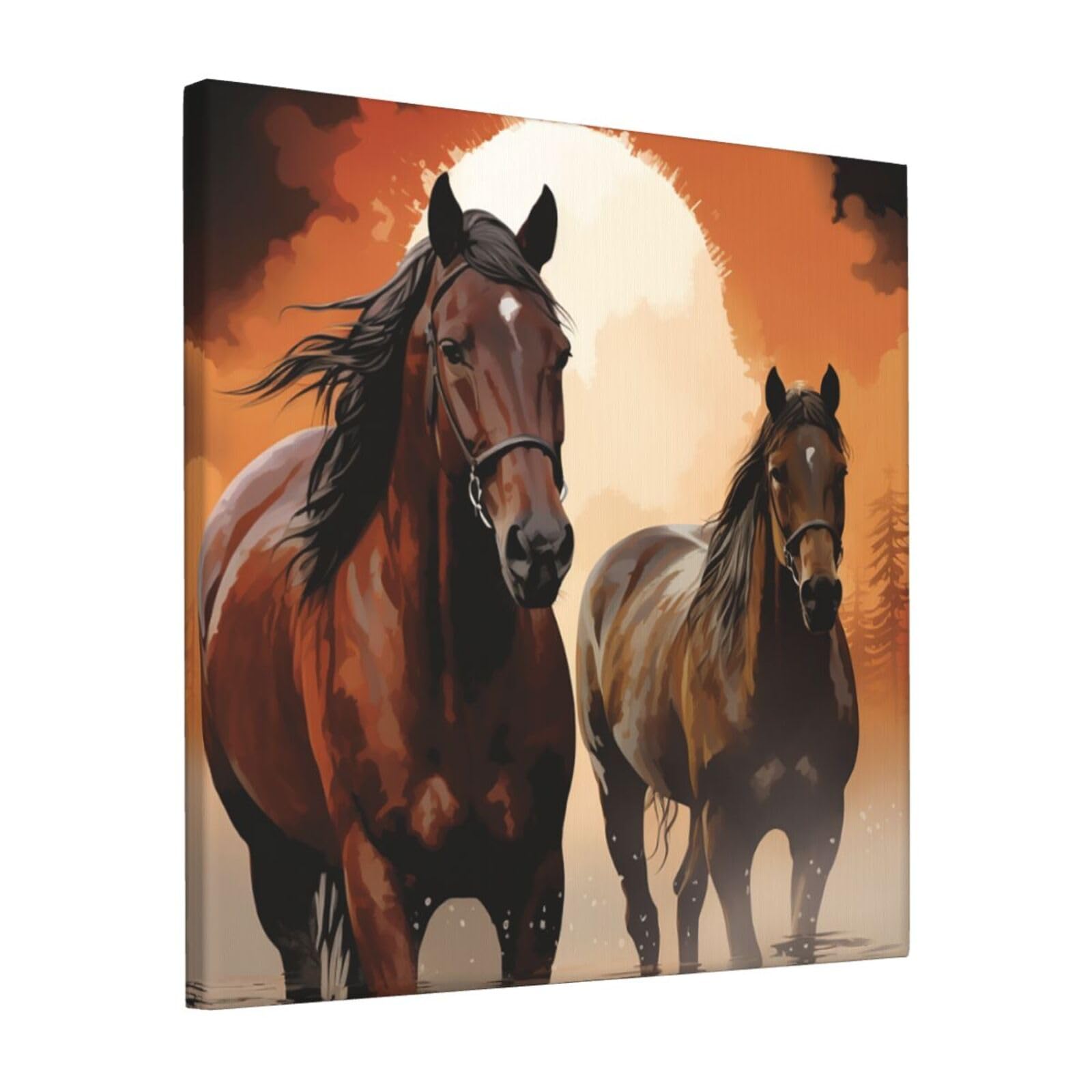 KLOPH Brown horse silhouette Canvas Wall Art for Living Room 12"x12" Modern Artwork Painting for Bathroom Hanging Canvas Prints Aesthetic Wallart for Bedroom Kitchen Office Wall Decor