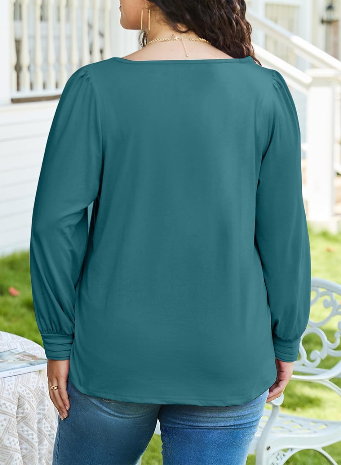 Eytino Womens Plus Size Tops Long Sleeve Blouse Crewneck Pleated Knit Casual Loose Fit Shirts(1X-5X) - Image 2