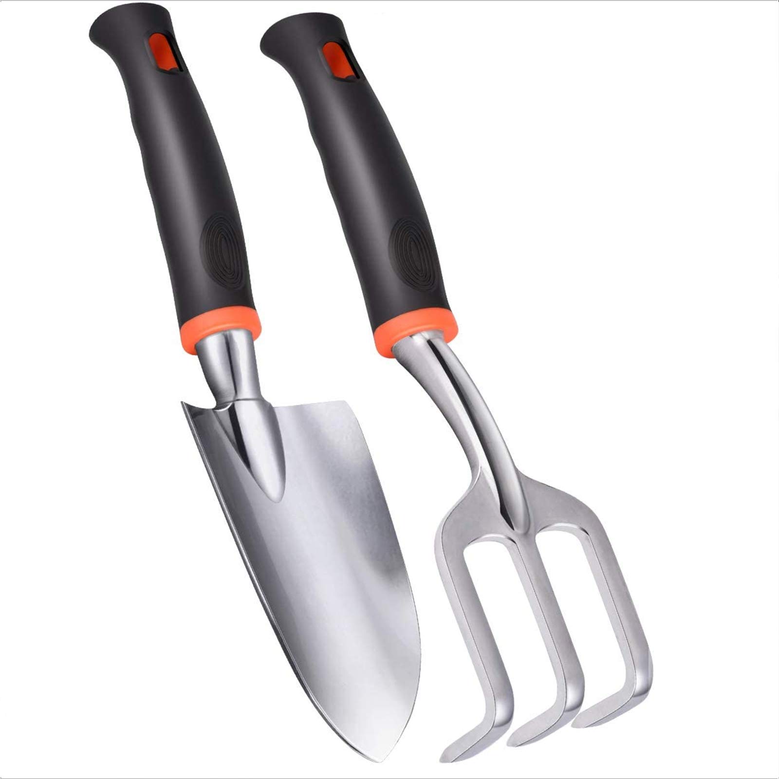Garden Tool Set, 2 Piece Aluminum Heavy Duty Gardening Hand Tools Kit Includes Garden Trowel/Shovel and Cultivator Hand Rake with Soft Rubberized Non-Slip Ergonomic Handle, Garden Gifts