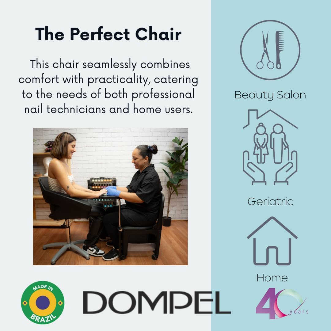 DOMPEL Manicure Chair with Removable Nail Table | Portable Nail Desk for Nail Tech with Organizer and | Salon or Home Use | Rolling Manicure Nail Desk Model Bari 450