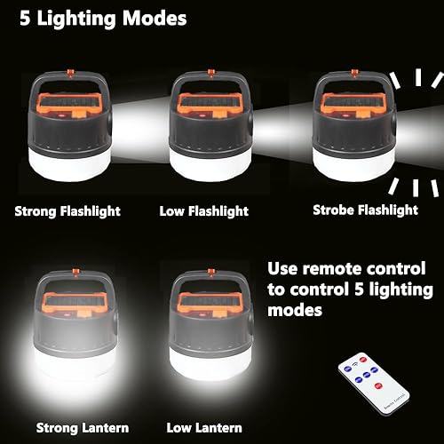 Miniatura 12 de Luces solares de campamento de 100 W, linterna portátil recargable con enganche, lámpara de tienda de campaña para colgar bombillas de batería