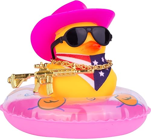 Decoraciones de tablero de pato de vaquero del oeste, accesorios de adorno de pato amarillo para tablero de automóvil con mini sombrero de vaquero,