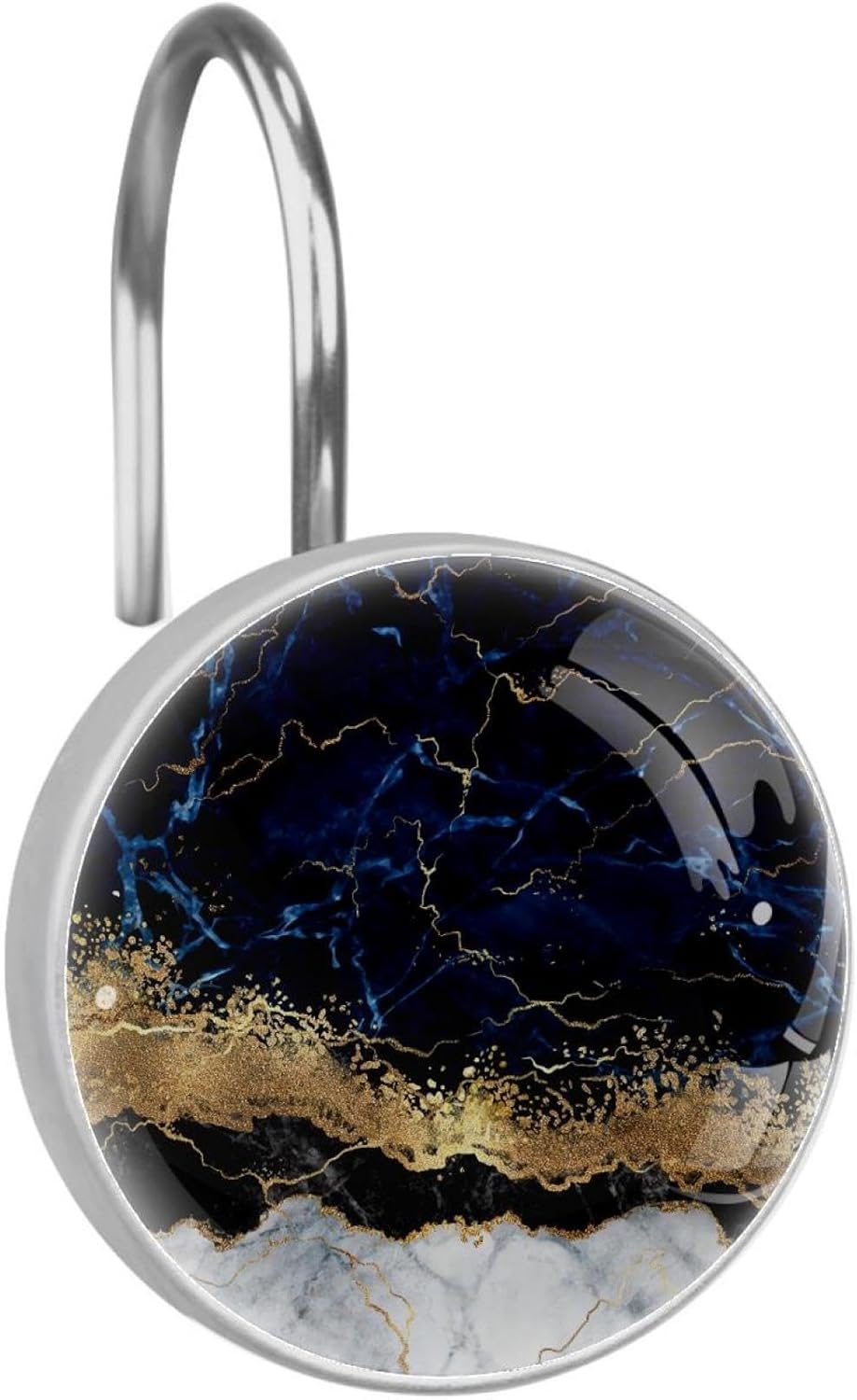 Gold Navy Blue Marble Decorative Shower Curtain Hooks Rings Set of 12 Hooks for Shower Curtain Stainless Steel Rustproof Curtain Rings for Bathroom