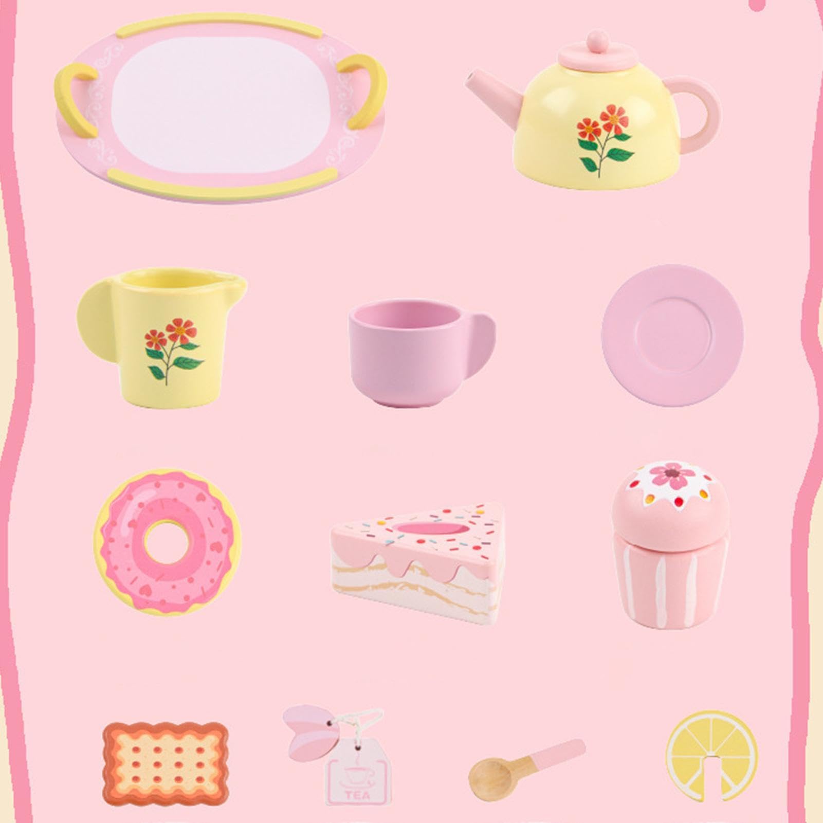 Juego de Té para Niñas Juguete Educativo de 16 Piezas de Madera con Postres | Set Té Para Niñas Pequeñas Para Niñas 6-8 Años, Día Del Niño, Thanksgiving, Días Festivos, Vacaciones Y Año